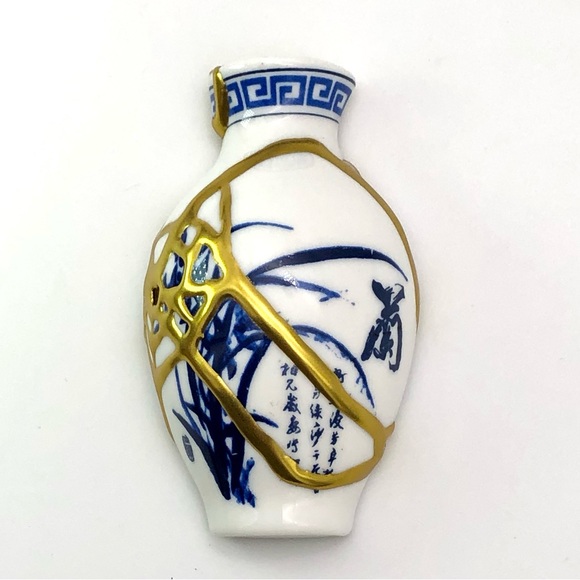 Kintsugi Vase Ceramic Magnet Kitchen Decor Gold Crack Gift Asian Calligraphy - Picture 5 of 9